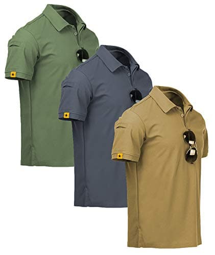 ZITY 3 Pack Mens Polo Shirt Short Sleeve Sports Performance Business Casual Golf Shirts for Men Collared Tactical T-Shirts Khaki Grey Green Large