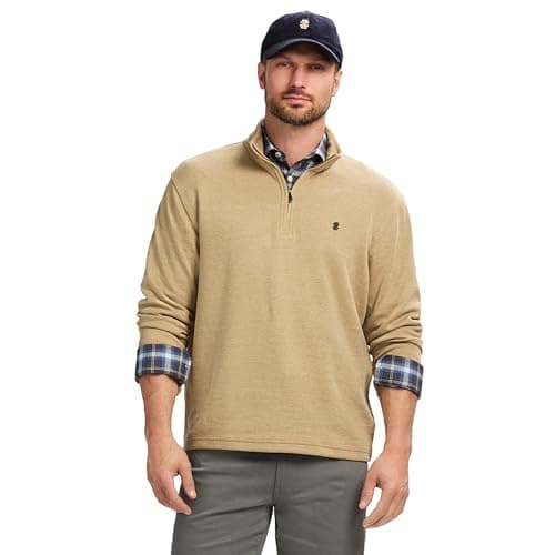 Izod Men's Performance Comfort Quarter Zip Long Sleeve Shirt, Camel HTHR, Large