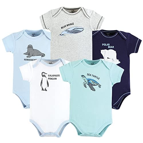 Touched by Nature Unisex Baby Organic Cotton Bodysuits, Endangered Sea Animals, 6-9 Months