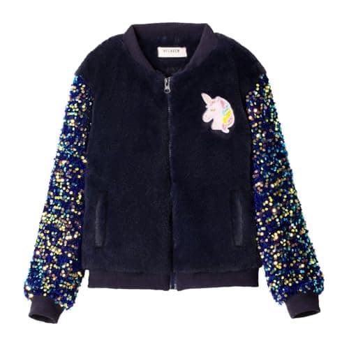 Toddler Girl’s Unicorn Fleece Full-zip Sequin Sleeves Jacket with Pocket