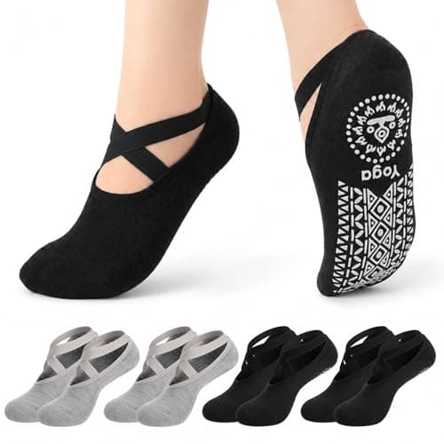 soxitoevy 4 Pairs Pilates Socks with Grips Non Slip Straps Studio Workout