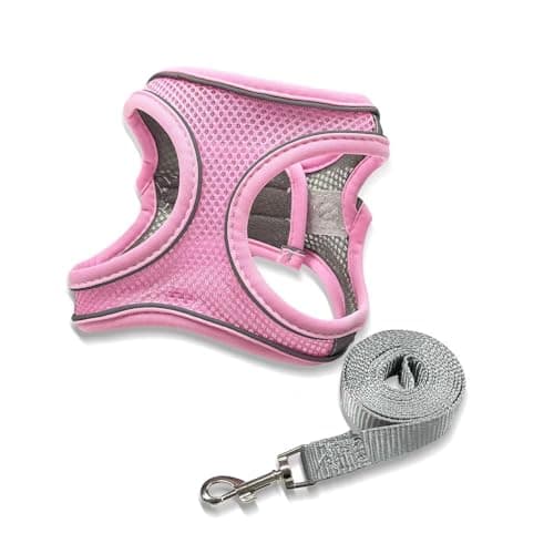Dog Harness Medium Sized Dog, Dog Harness with Leash Set, Comfortable Air Mesh Dog Vest Harness with Reflective Strip, Reflective for Safe Easy Walking Dogs, Cats, Pink M