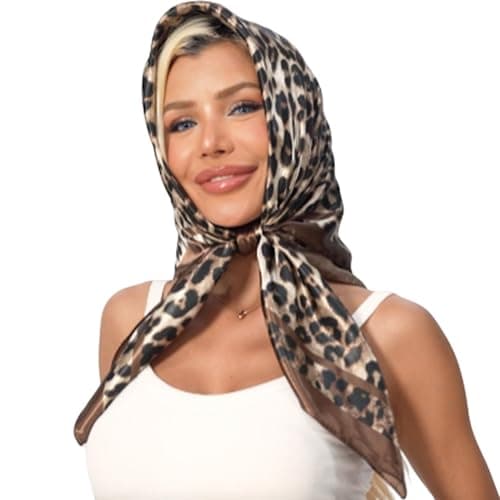 GKJU Leopard Print Head Scarf for Women Like Silk Satin Wraps Shawls for Hair Wrapping at Night Bandana Square Scarves 35 Inches (XB54 brown)