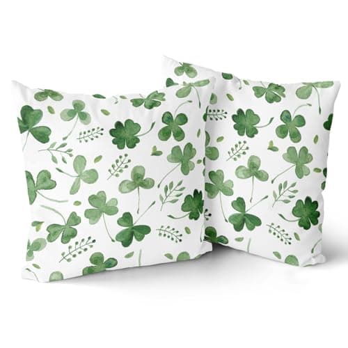 Giwawa St Patricks Day Pillow Covers Set of 2, Watercolor Clovers Sage Green Leaves Square Pillowcases, Spring Shamrock Eucalyptus Throw Cushion Cover for Sofa Couch Bedding Car Decor, 16"x16"