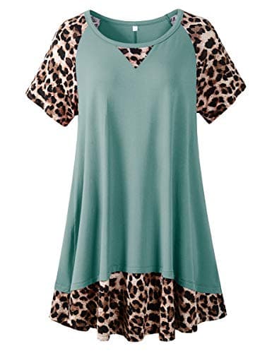 LARACE Womens Plus Size Top Short Sleeve Color-Blocked Tunic (Greygreen 2X)