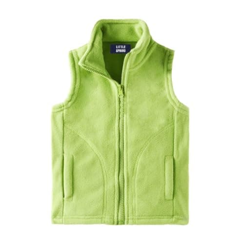 LittleSpring Toddler Boys Fleece Vest for Girl Sleeveless Jacket Full-Zip Warm Solid Green 2T