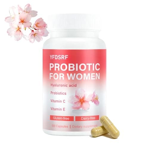 YKSDQ Women's Daily Probiotic with Prebiotics 25B CFU 12 Strains + Multi Collagen Peptides 5000mg + Hyaluronic Acid 200mg + Vitamin C 250mg – Gut Health Skin Hair Nails Immune Support – 120 Capsules