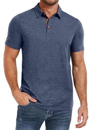 PEGENO Navy Blue Polo Shirt Men Summer Casual Breathable Regular Fit Navy Shirt Mens Polo (Navy Blue-US Large)