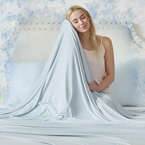 CHOSHOME Cooling Blanket for Hot Sleepers - Summer Blanket Thin Soft Lightweight Breathable Double Side Enhanced Cooling for Hot Flashes, Night Sweats, Bed, Couch (Ice Blue, 96 x 120 inches)