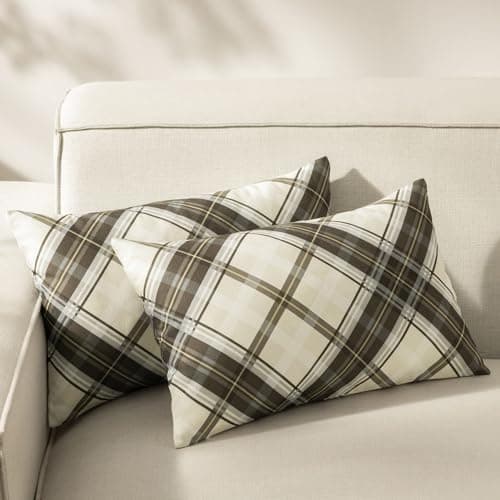 Phantoscope Buffalo Plaid Throw Pillow Covers Farmhouse Check Pillows Fall Decorative Pillow Cover Indoor Outdoor Throw Pillows Twill Square Pillow Cases for Home Decor Black,12 x 20 Inches