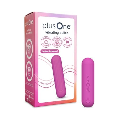 plusOne Waterproof & Rechargeable Vibrating Bullet – 10 Vibration Modes – Medical Grade Silicone Personal Massager for Targeted Clitoral Stimulation & Intimacy – Quiet & Travel-Friendly – Dark Pink