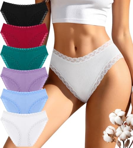jujucute Womens Underwear Cotton Sexy Cheeky Underwear Soft Breathable Stretch Lace Hipster Ladies Bikini Panties Pack L