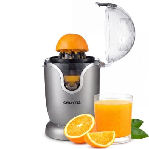 Gourmia Citrus Juicer - Automatic Juicer with 17 oz Capacity, One-Touch Operation, Universal Cone, Anti-Drip Spout, Dishwasher-Safe Accessories, Compact Quiet 60W Motor