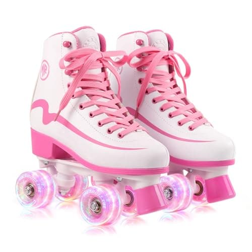 METROLLER Classic Roller Skates Girls Women's Quad Skates with Light up Wheels, High-top PU Leather Indoor Recreational Skates
