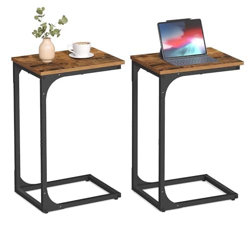 VASAGLE C-Shaped End Table Set of 2, Small Side Table for Couch, Sofa Table with Metal Frame for Living Room, Bedroom, Bedside, Rustic Brown and Black
