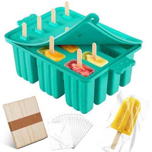 Popsicles Molds Silicone, Bpa-free ice Pop Mold Food Grade Popsicle Maker With 50 Popsicle Sticks 50 Popsicle Bag For Kids Easy Cleanup (Blue, 12 Cavities)