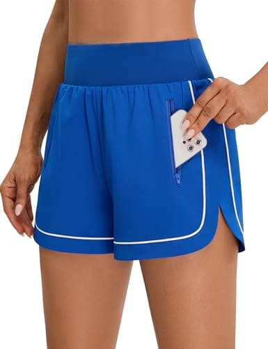 BMJL Women's Workout Shorts Athletic Running Shorts 2.5" High Waisted Gym Shorts Color Block Sporty Shorts (Large, Blue)