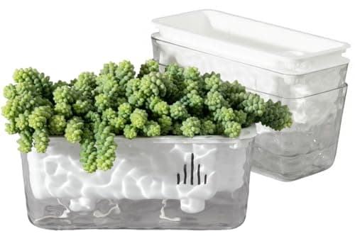 Qimodo 3 Pack Self Watering Rectangular Plant Pots, 11" x 5"x 5" Plant Containers with Drainage Holes, Rectangle Houseplant Window Planters for Succulents, Flowers,Herbs,Vegetables (White)
