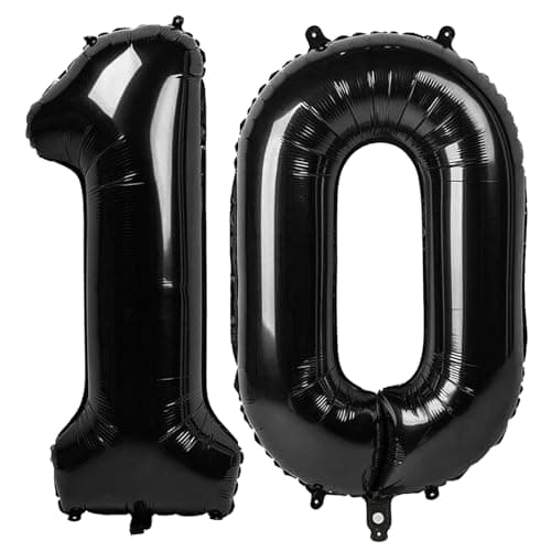 Black Number 10 Balloon, Number Ballons 40 Inch 10 Ballon for 10th 100 Birthday Wedding Anniversaries Marriage Proposal Engagement Big Events Party Decorations