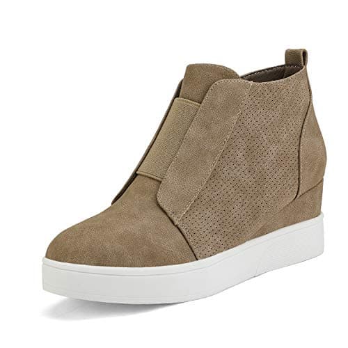DREAM PAIRS Women’s Platform Wedge Sneakers Ankle Booties,Size 9.5,Taupe,WEDGE-SNKR-1