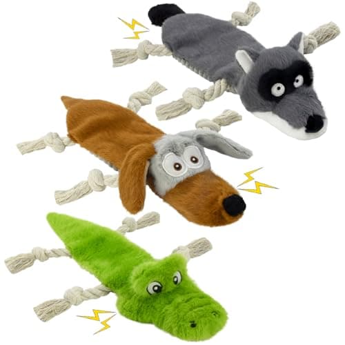 OraneeeO Squeaky No Stuffing Dog Toys, 3 Pack Rope Toys for Teething, Crinkle Plush Toys to Keep Them Busy, Tug Interative Dog Toys for Small Medium Large Breed.Not for Aggressive Chewers.