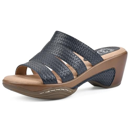 WHITE MOUNTAIN Shoes Valora Women's Clog Sandal, Navy/Woven, 9.5 M