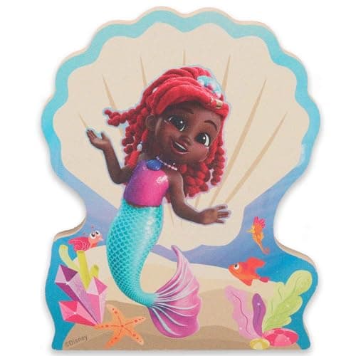 Disney Junior Ariel Seashell Shelf Sitter Decor - Chunky Wood Decoration for Kids' Bedroom or Play Room