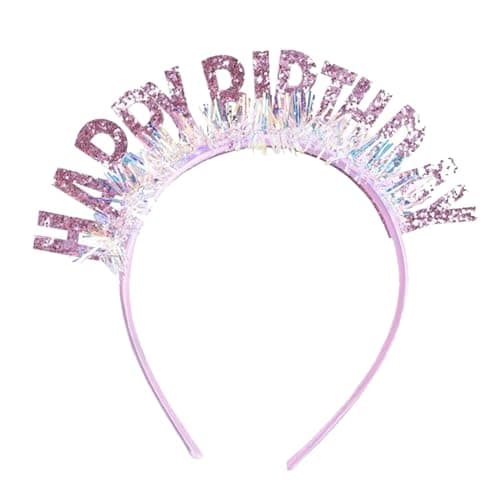 Sheliky Birthday Crown Headband Pink Glitter Tiara for Women Birthdays Party Favors Dress Up Hair Accessories (A PINK)