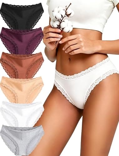 READY TO LOVE Cotton Underwear for Women 6 Pack Lace Cheeky Bikini Panties Summer Beach Clothes Workout 80s Outfits for Postpartum Women