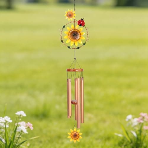 Sunflower Wind Chimes for Outside Metal Aluminum 46" Inches Wind Chime with Sunflower Outdoor Decor Large Unique Wind Chimes for Festivals/Birthday for Mom Dad Grandma Home Garden Patio Decor