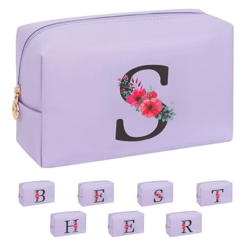 Initial Makeup Bag for Women, Travel Makeup Bag Small Cosmetic Bag, Birthday Gifts for Girls and Women, Teen Girls Gifts Trendy Stuff, Personalized Gifts for Grandkids Teacher Friends Bride Bridesmaid