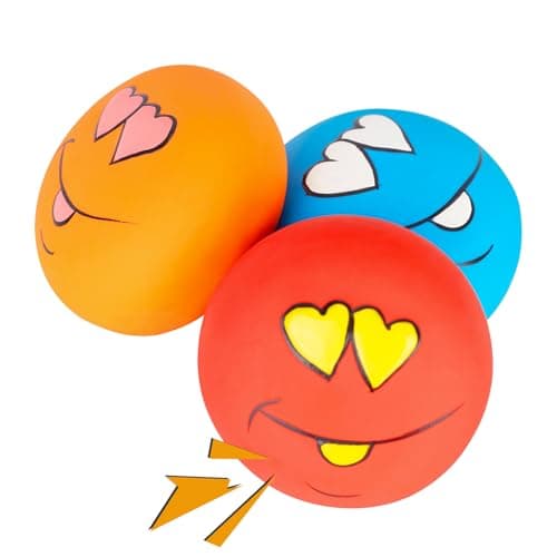 gulucute Dog Squeaky Toys Latex Squeak Balls Rubber Soft Chewing Fun Smile Toys Interactive Fetch Play Dog Balls for Puppy Small Pet Dogs (3 PCS)…