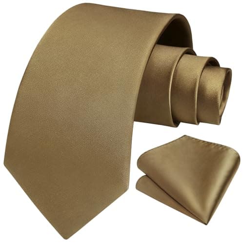 HISDERN Brown Ties for Men Classic Silk Tie and Pocket Square Elegant Pure Necktie Handkerchief Formal Business Solid Color Men's Neckties