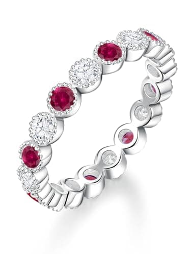 FWM Anniversary Moissanite Diamond Ring Women Wife Big 925 Silver Ruby Eternity Wedding Stacking Red Ring Size 11