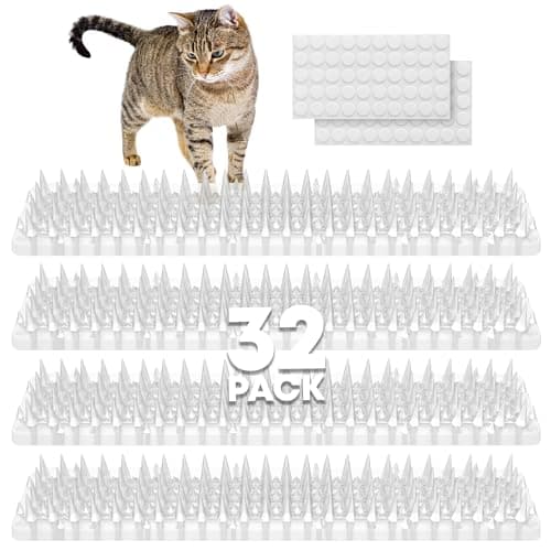 Petfolio 32 Pack Scat Mat - 13.3 x 3.3 Inch Cat Spike Mat With 1 Inch Spike Is A Perfect Pet Training Mat For Cat Repellent Indoor & Outdoor To Deter Cats, Dogs & Other Animals For All Seasons (Clear)
