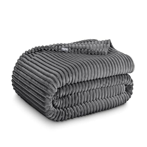 Bare Home Fleece Blanket Luxury Microplush (Twin/Twin XL, Ribbed Grey)