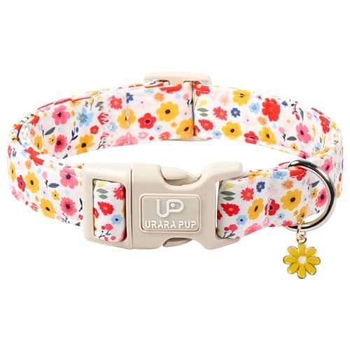 Floral Dog Collar, UP URARA PUP Colorful Floral Adjustable Pet Collar with Flower Charm, Spring Daily Dog Accessories for Small Medium Large Dogs