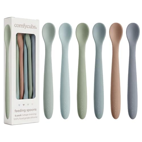 Comfy Cubs Silicone Baby Spoons Set 6-Pack Ocean - Flexible Baby Spoons
