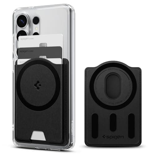 Spigen for MagSafe Wallet, Holds 3 Cards, Compatible with Galaxy S26/S25/S24 Ultra/Edge/Plus, Z Fold 7, Pixel 10a/Pro XL/Fold, iPhone 17/16/15/14/13/12, Plaud Note, Card Holder - PU Black (MagFit+)