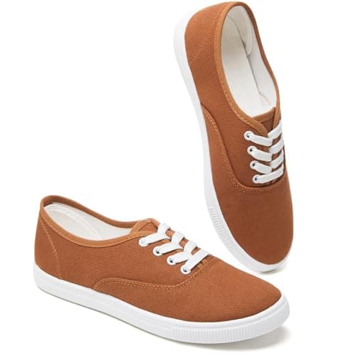 FRACORA Womens White Sneakers,Canvas Shoes,Slip on Tennis Shoes(Brown US8)