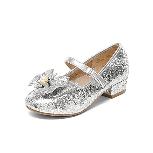 DREAM PAIRS Girls Dress Shoes Princess Shoes for Toddler Little Girl Mary Jane Low Heels Glitter Flower Party Wedding Footwear,Size 13 Little Kid,Sliver,KFL218