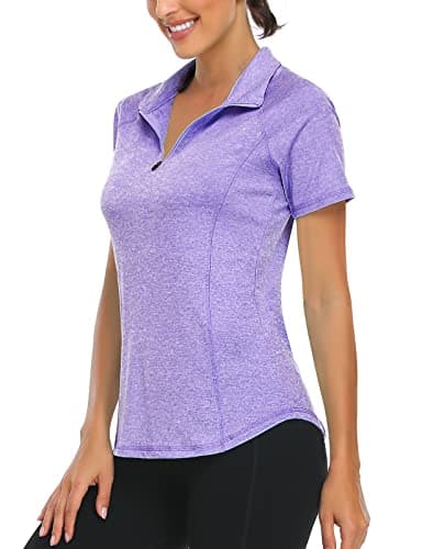 LURANEE Women Polo Shirts Short Sleeve,Plus Size Moisture Wicking SPF 50+ UV Sun Protection Shirts Lightweight 1/4 Zip Golf Performance Outdoor Tops to Wear with Leggings Lilac XX-Large