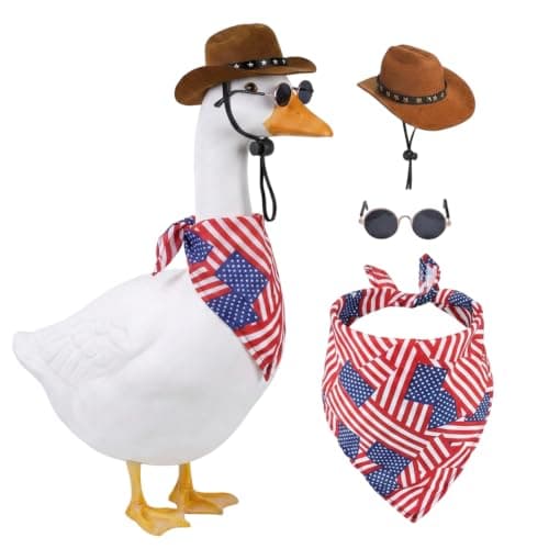 3PCS Porch Goose Outfits Set, Summer Porch Goose Outfit Set with Patriotic Design for Outdoor Lawn Decor, Three Piece Independence Day Costume for Porch Geese Statues