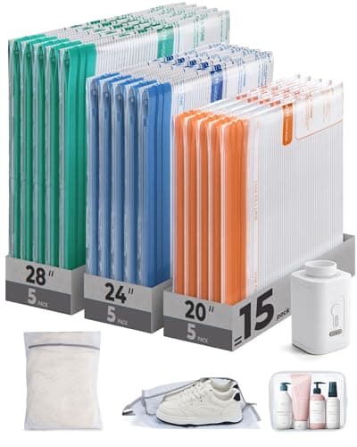 BAGSMART Travel Vacuum Bags with Rechargeable Electric Pump, 18PC Kit