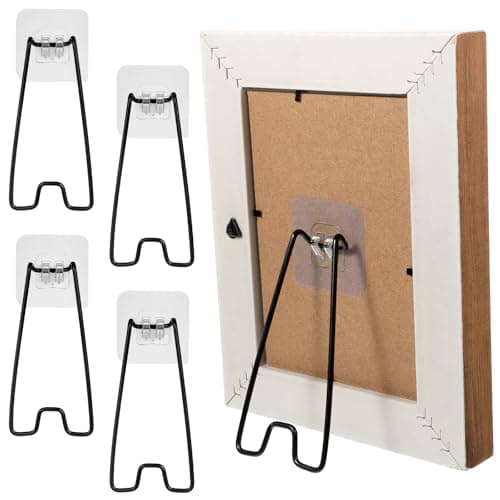 4 PCS Stainless Steel Picture Frame Stand, Adjustable Metal Picture Frame Easel Backs Table Top Easel Photo Holder Stand with Self-Adhesive for Photos Paintings Display (Black, 7.1x3.9inch)