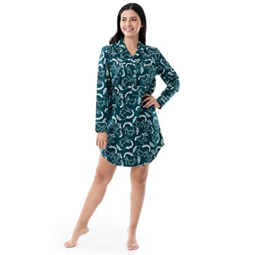 Wrangler Women's Mid-length Flannel Sleep Shirtdress, Deep Teal Horse Toss, M