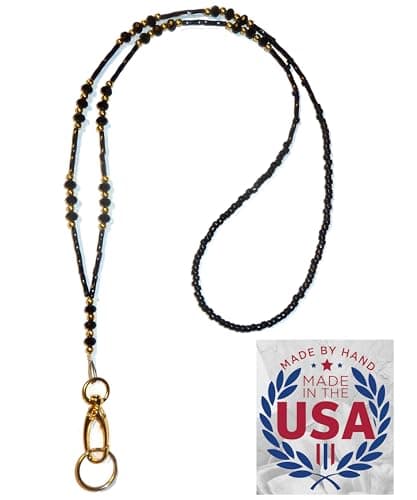 Hidden Hollow Beads Crystal Bling Women's Beaded Lanyard, for ID Badge Card Holder Teacher Cruise Keys Keychain Phone