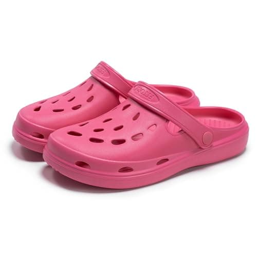 FITORY Unisex Garden Clogs, Womens and Mens EVA Slip on Shoes, Comfortable Quick Dry Lightweight Sandals for Beach Casual, Indoor and Outdoor Dragon Fruit Size 9