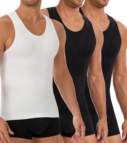 JESIDO 3 Pack Compression Shirt Men's Tummy Control Body Shaper Tank Top