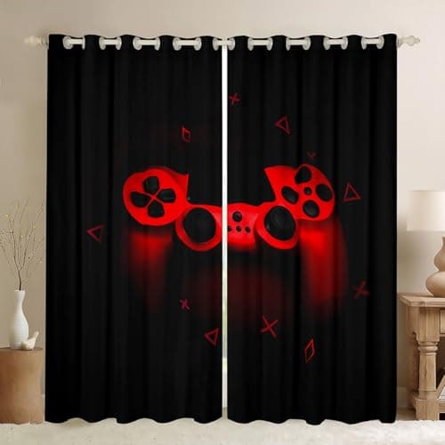 Boys Games Room Darkening Curtain Red Gaming Console Window Curtain for Bedroom Video Game Gamepad Window Curtain for Kids Girls Teens Hipster Gamer Game Controller Not Blackout Drapes,38 X 54 Inch